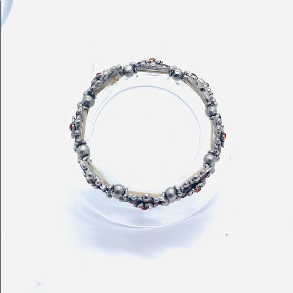 New Orange/Yellow Multicolor Crystal Silvertone Stretch Bracelet - Picture 3 of 4